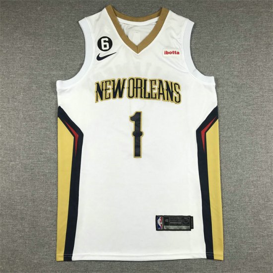 NBA 1 Williamson Pelicans Maillot blanc avec all patches brodé